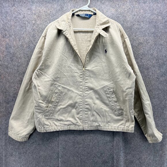 Vintage Polo Ralph Lauren Jacket Mens Medium Beige Bomber Harrington Full Zip - Picture 1 of 10